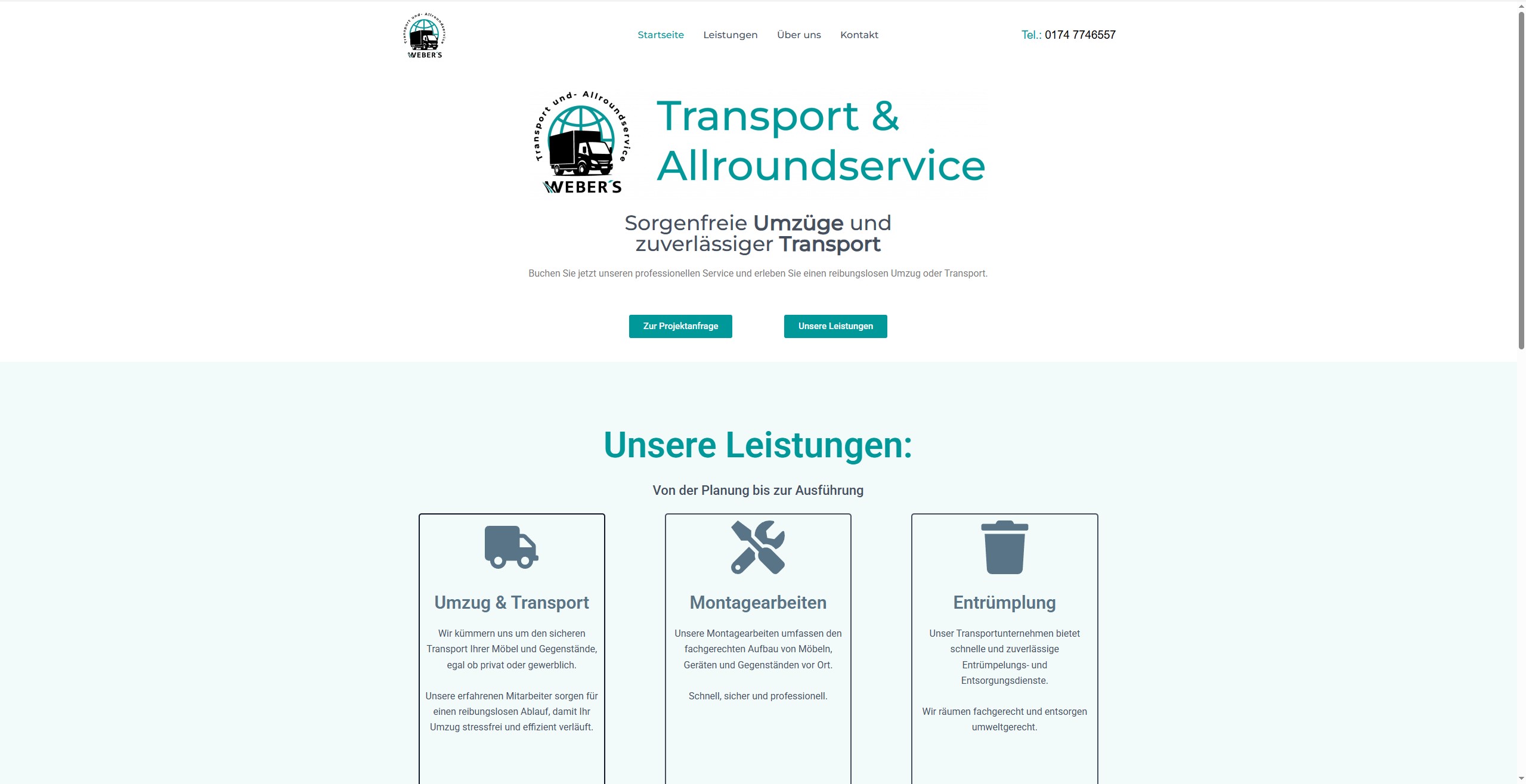 Website-Screenshot: Weber’s Transport