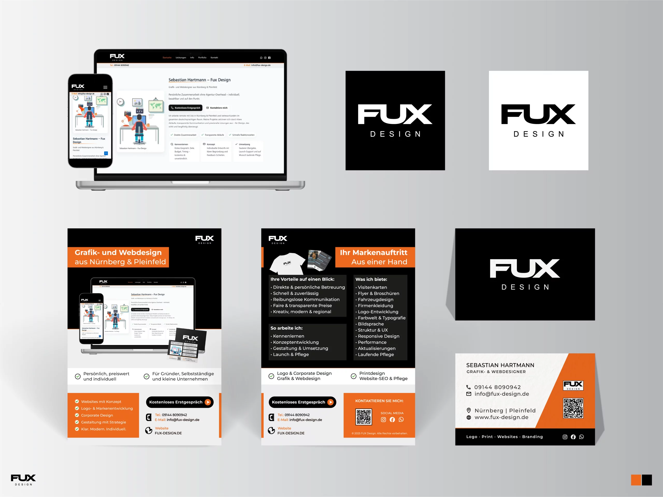Corporate Design Präsentation für FUX Design – Website, Logo und Printmedien im einheitlichen Markenauftritt