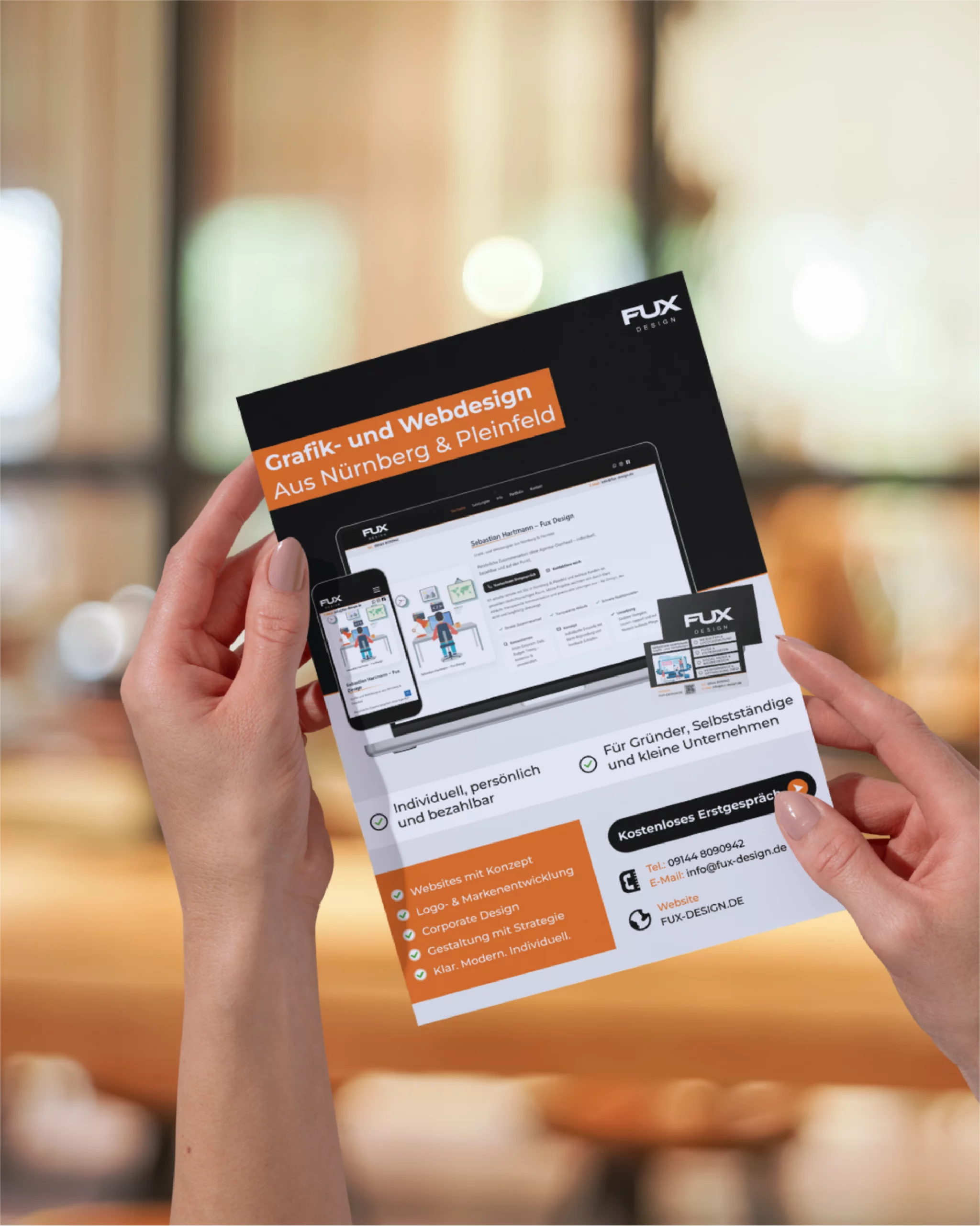 Flyer Vorderseite für FUX Design – Grafik- und Webdesign aus Nürnberg und Pleinfeld