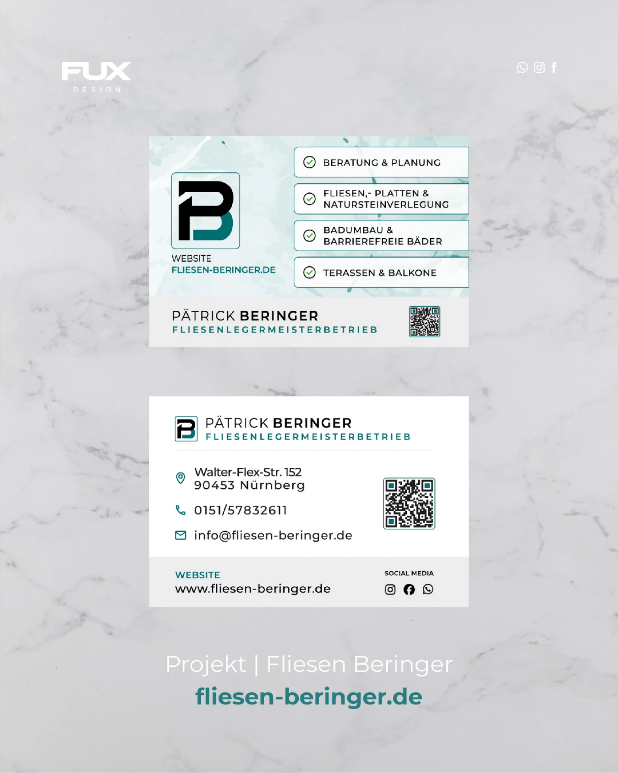 Visitenkarten für Fliesen Beringer – Corporate Design für Fliesenlegermeisterbetrieb aus Nürnberg