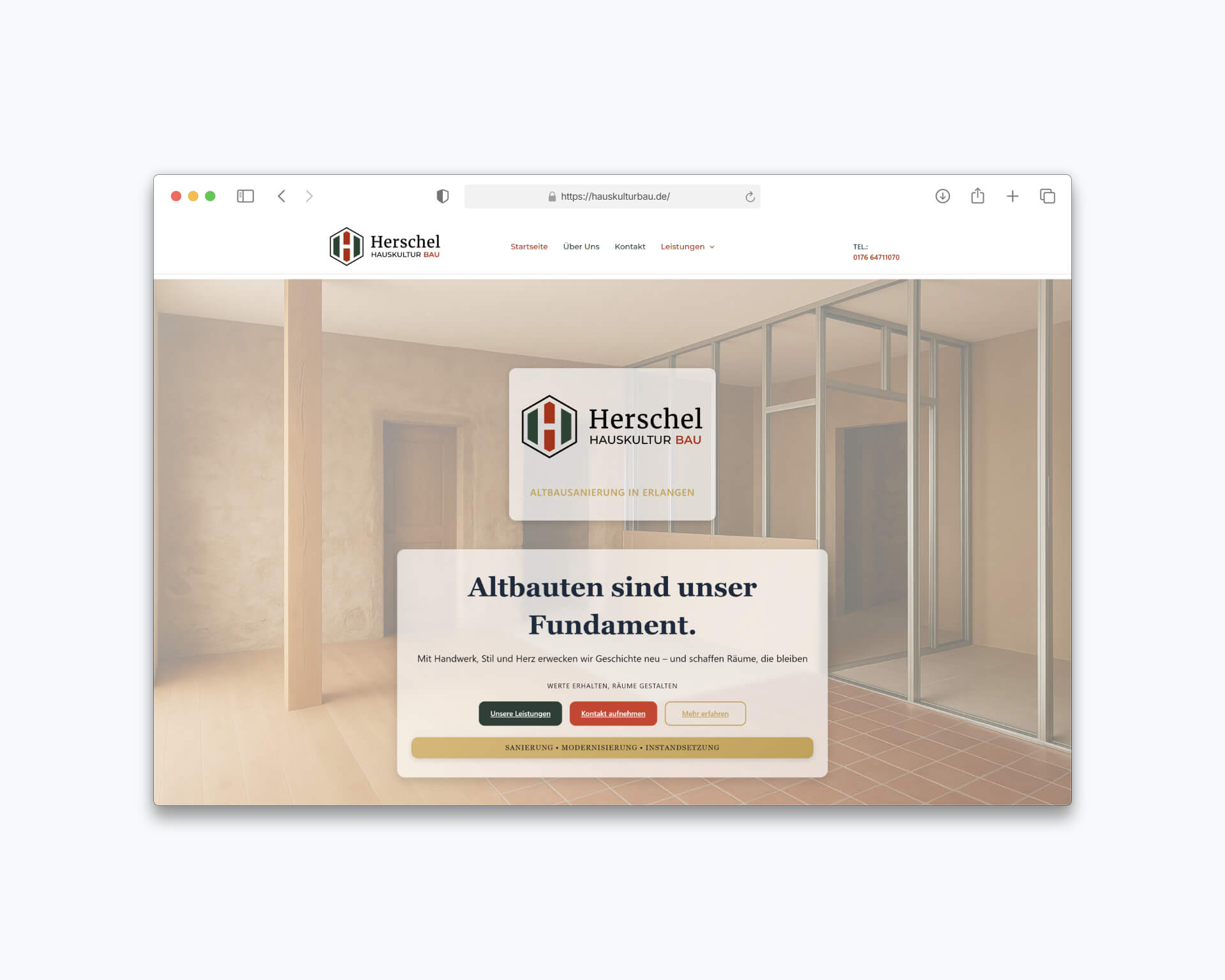 Website Mockup für Hauskulturbau Herschel – moderne Webdesign Umsetzung für Altbausanierung in Erlangen