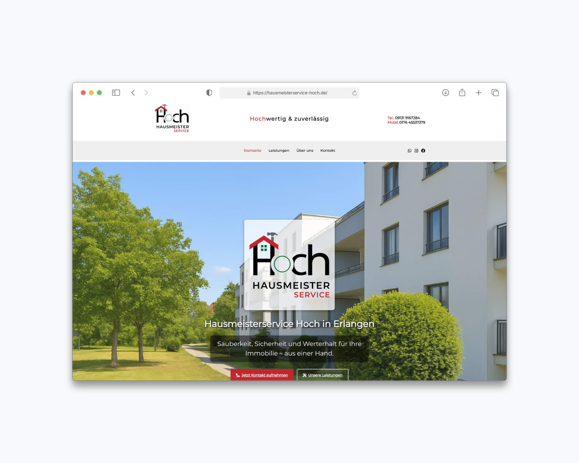 Website Mockup für Hausmeisterservice Hoch – moderne Webdesign Umsetzung für Gebäudedienstleister