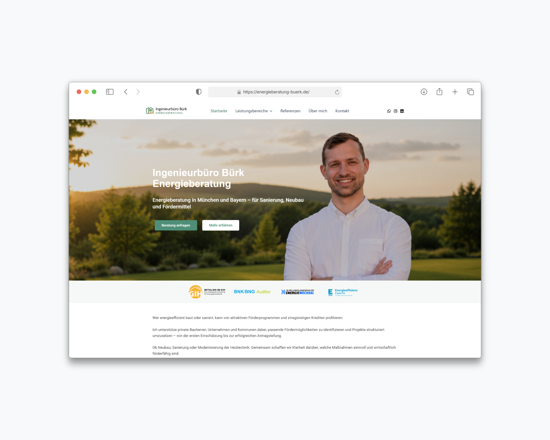 Website Mockup für Ingenieurbüro Bürk – moderne Webdesign Umsetzung für Energieberatung in München und Bayern